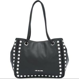 Black Love Moschino Studded Tote Bag